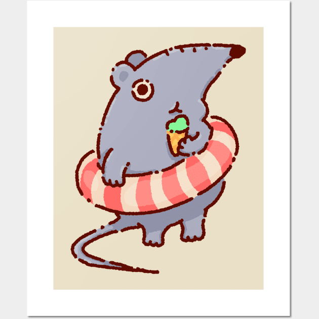 Rat with a floater and ice cream Wall Art by Tinyarts